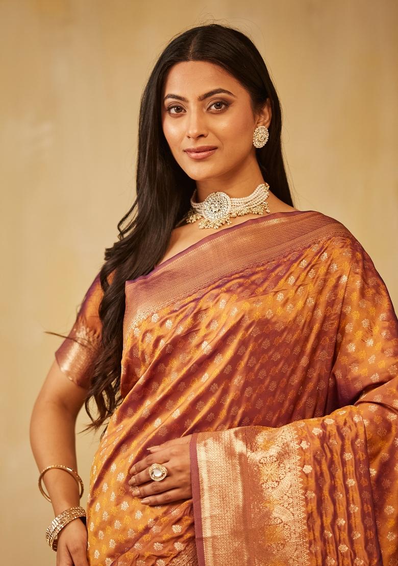 Mustard Yellow Woven Silk Saree Set