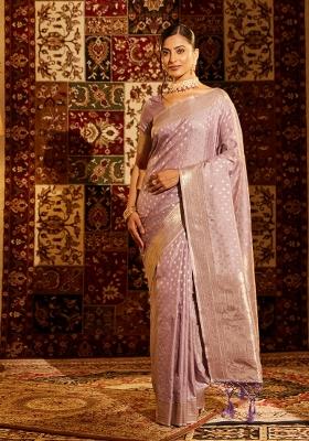 Lavender Woven Silk Saree Set