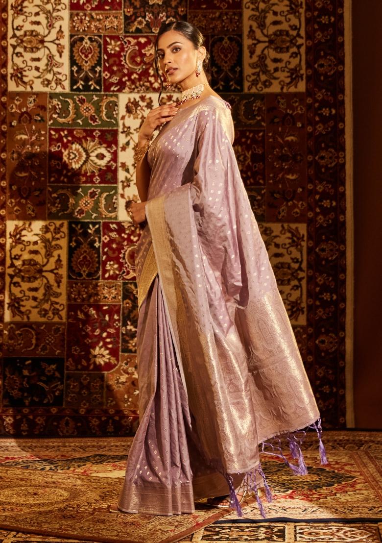 Lavender Woven Silk Saree Set