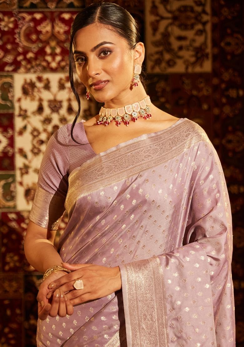 Lavender Woven Silk Saree Set