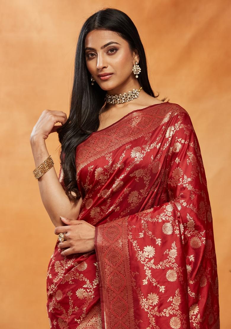 Red Woven Silk Saree Set