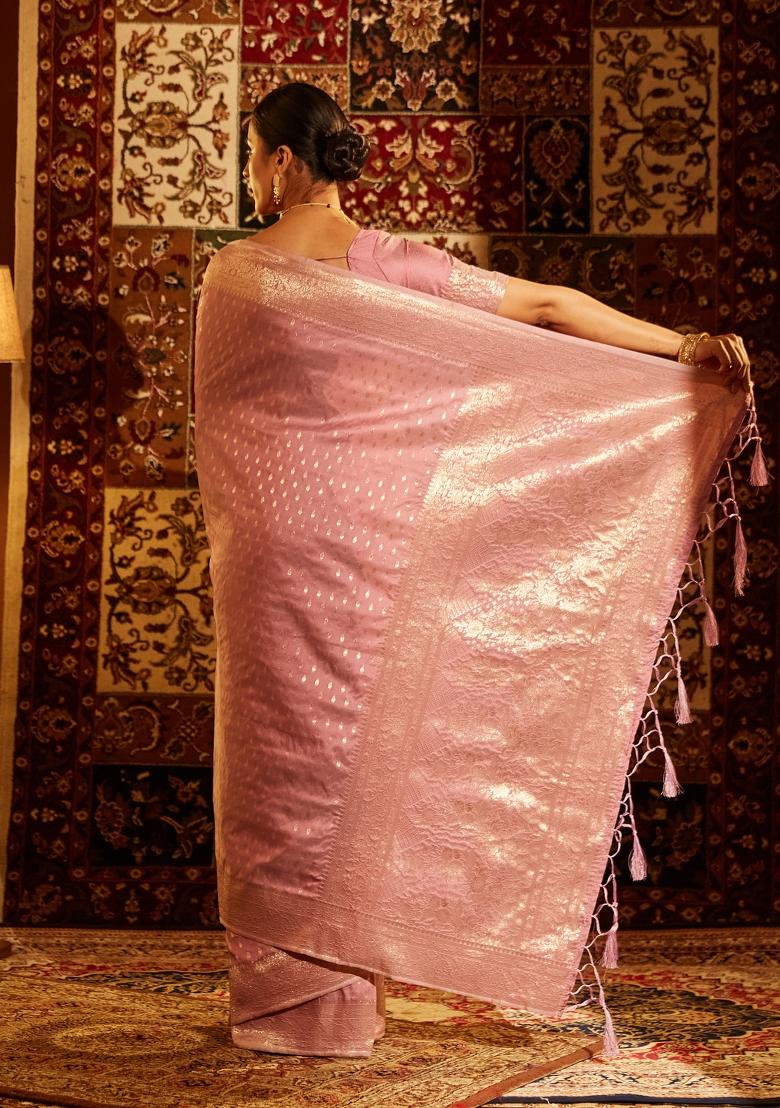 Lavender Woven Silk Saree Set