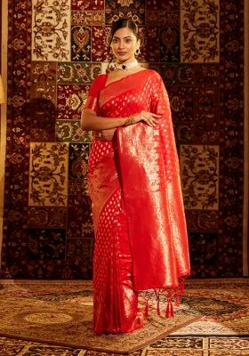 Red Woven Silk Saree Set