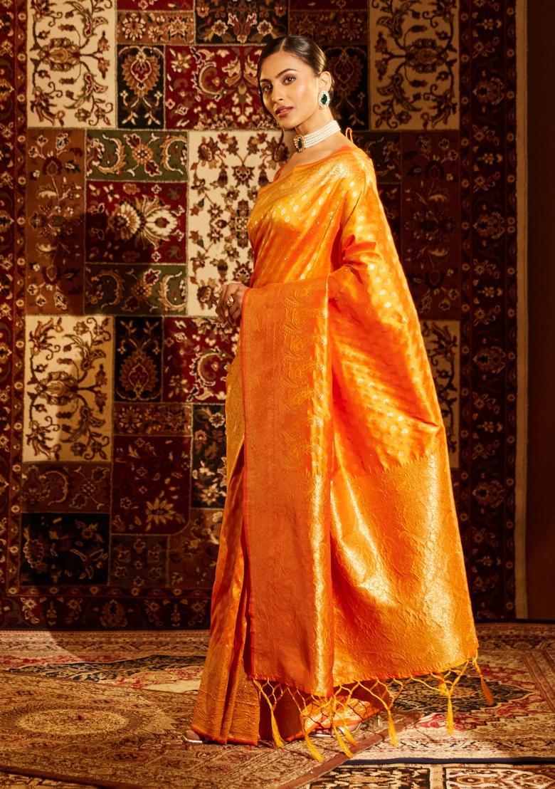 Mustard Yellow Woven Silk Saree Set