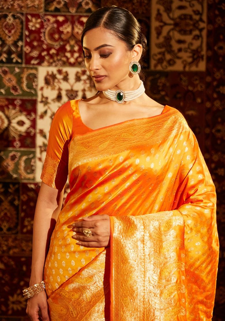 Mustard Yellow Woven Silk Saree Set