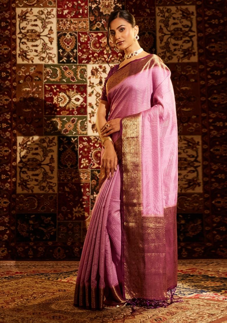 Lavender Woven Silk Saree Set