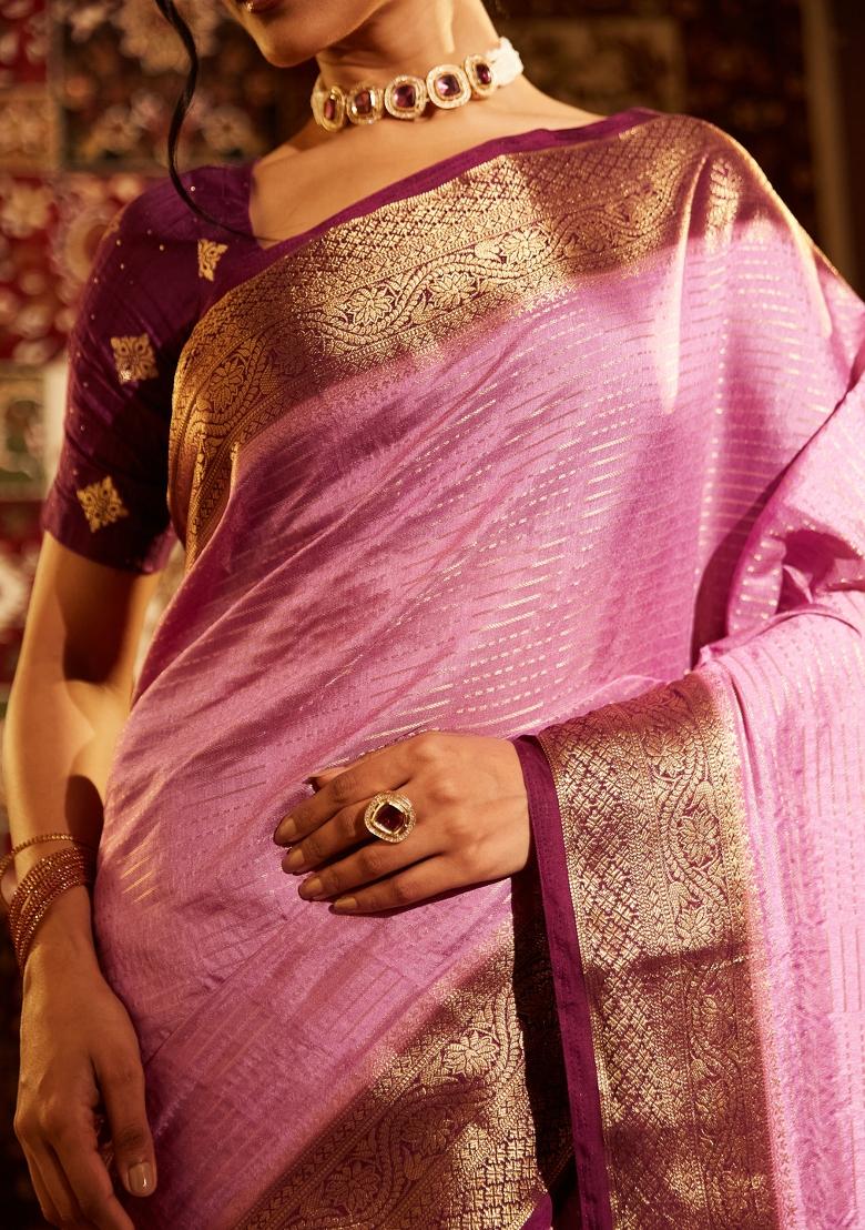 Lavender Woven Silk Saree Set