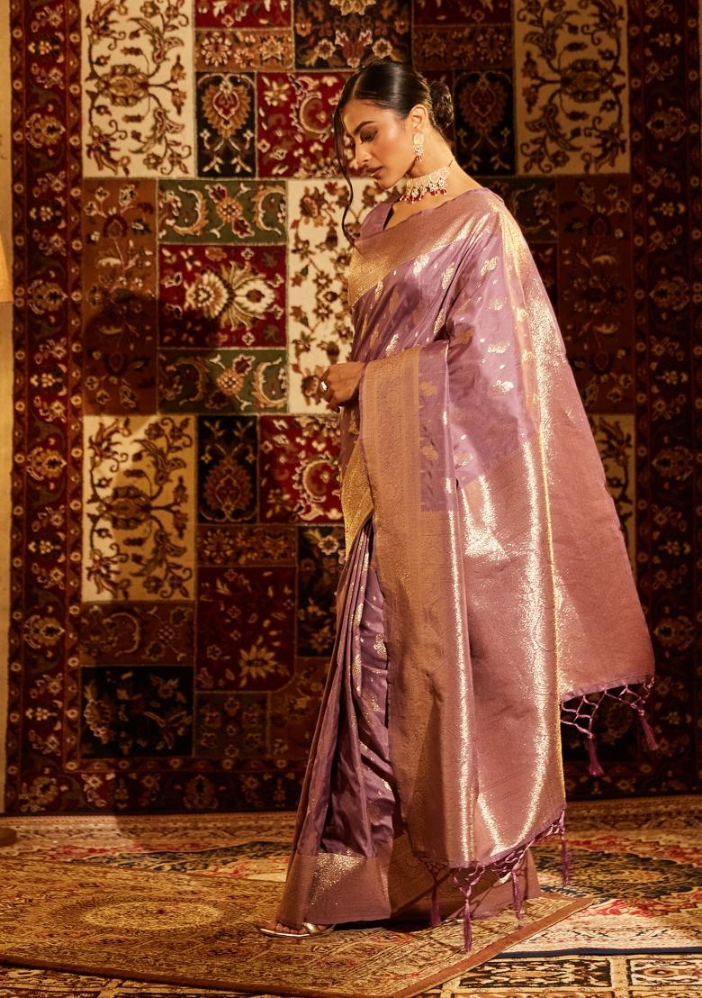Lavender Woven Silk Saree Set