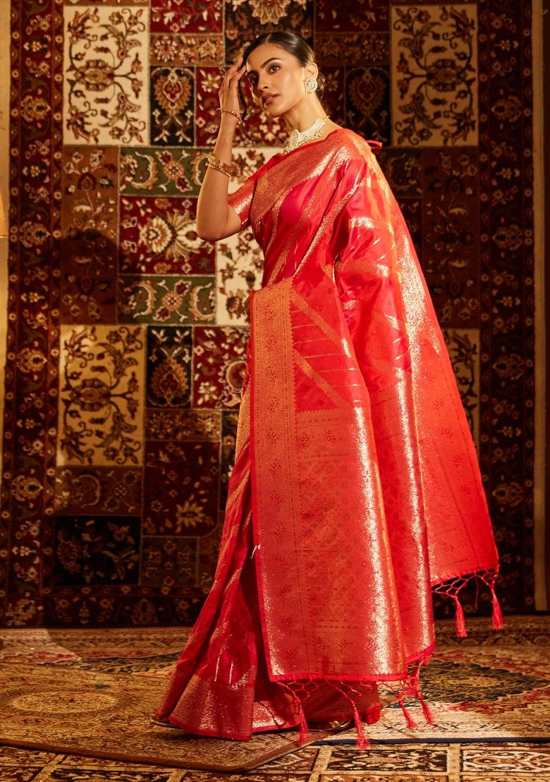 Red Woven Silk Saree Set