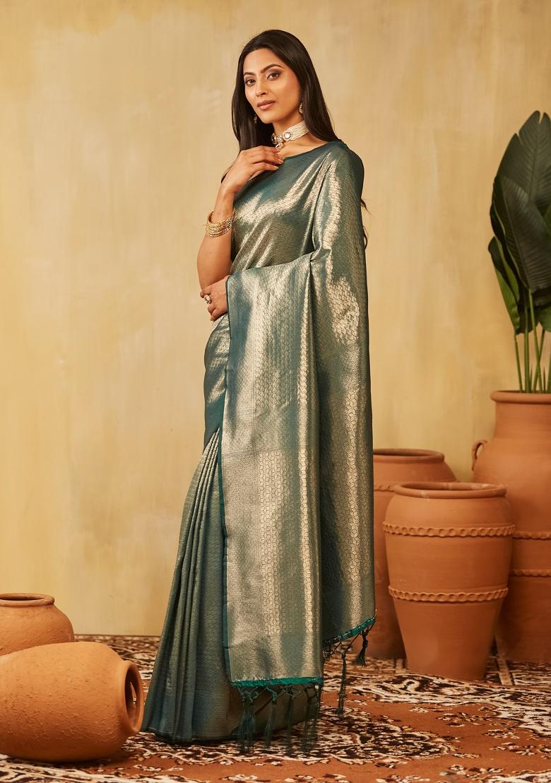 Red Woven Silk Saree Set