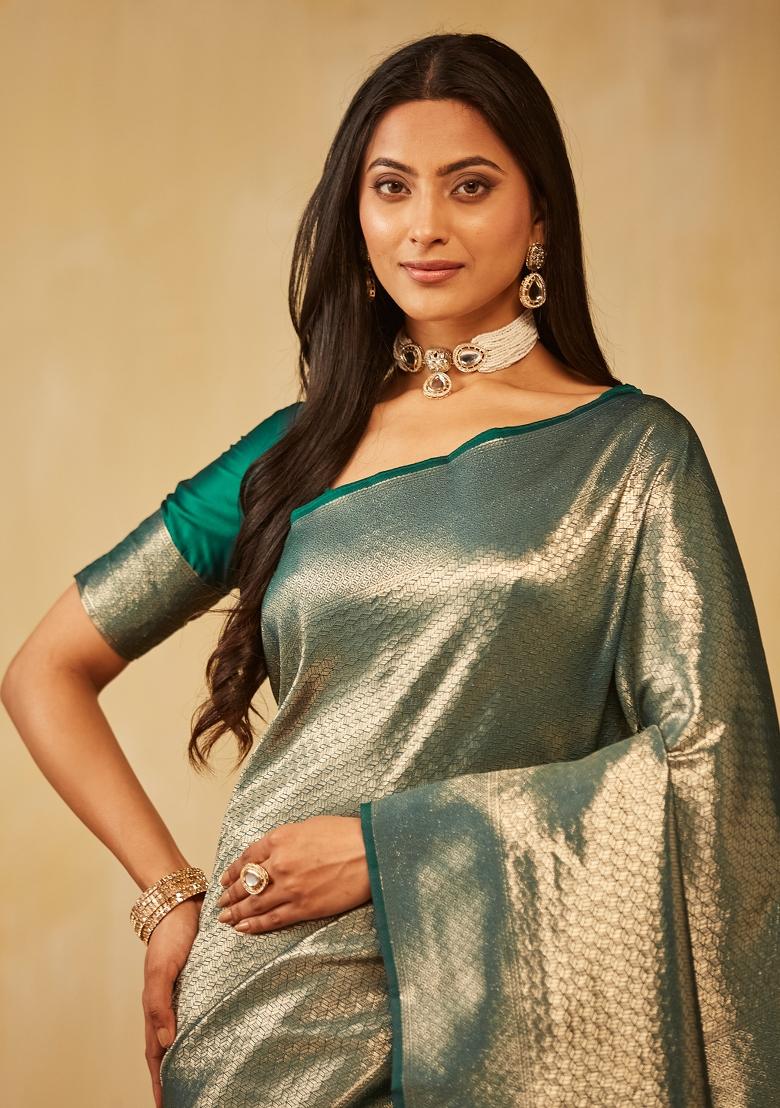 Red Woven Silk Saree Set