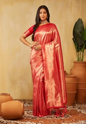 Bottle Green Woven Silk Saree Set