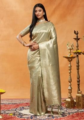 Green Woven Silk Saree Set