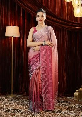 Lavender Solid Silk Blend Saree Set