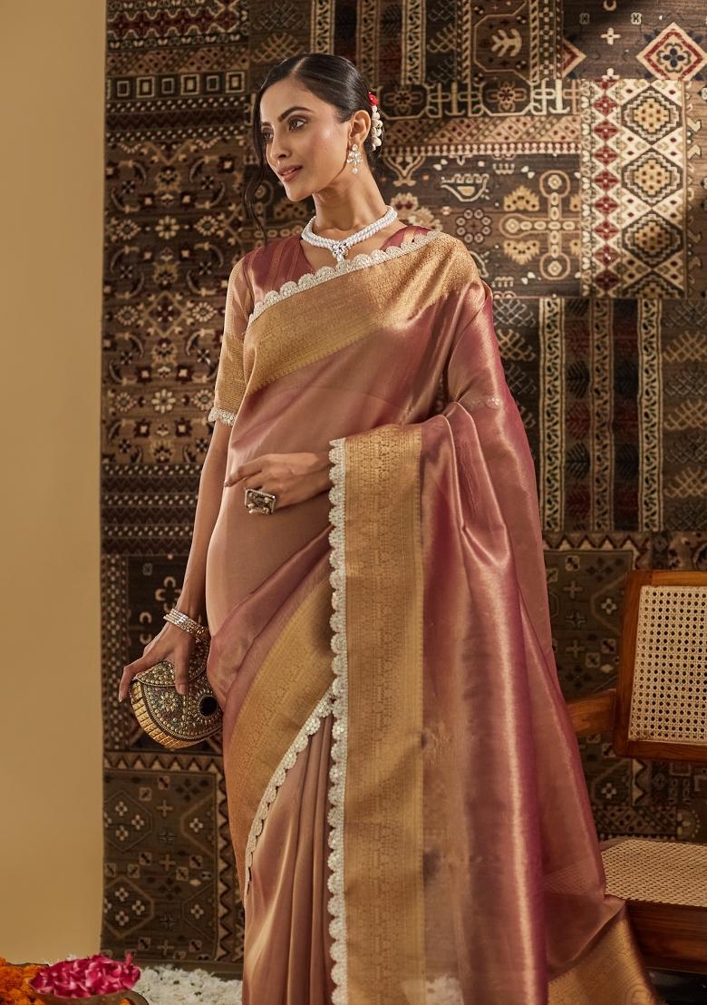 Gold Woven Silk Blend Saree Set