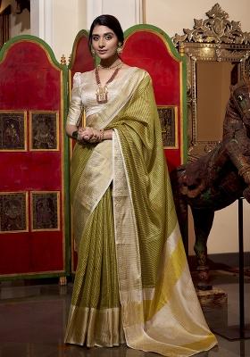 Green Zari Embroidered Jacquard Saree Set