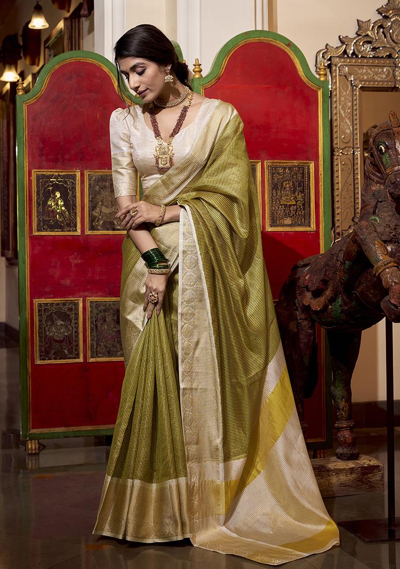 Green Zari Embroidered Jacquard Saree Set
