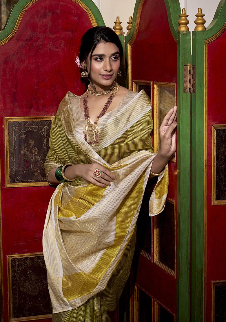 Green Zari Embroidered Jacquard Saree Set