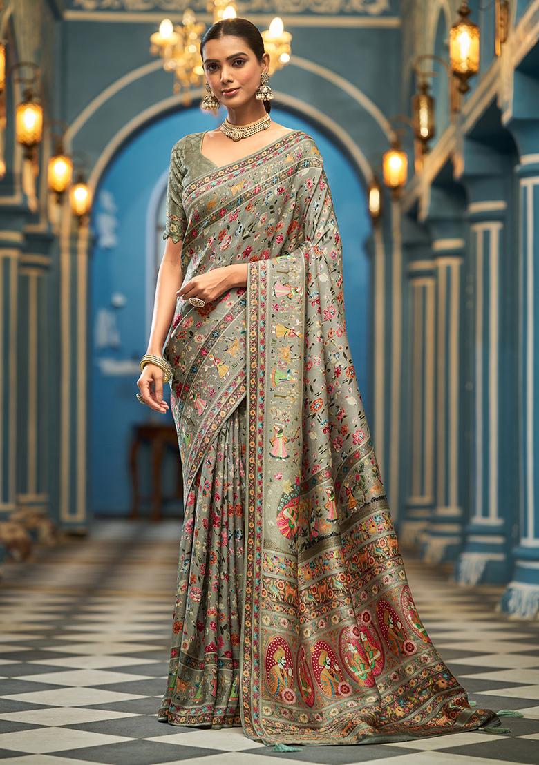 Multi Solid Silk Saree Set