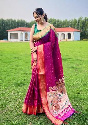 Multi Solid Silk Saree Set