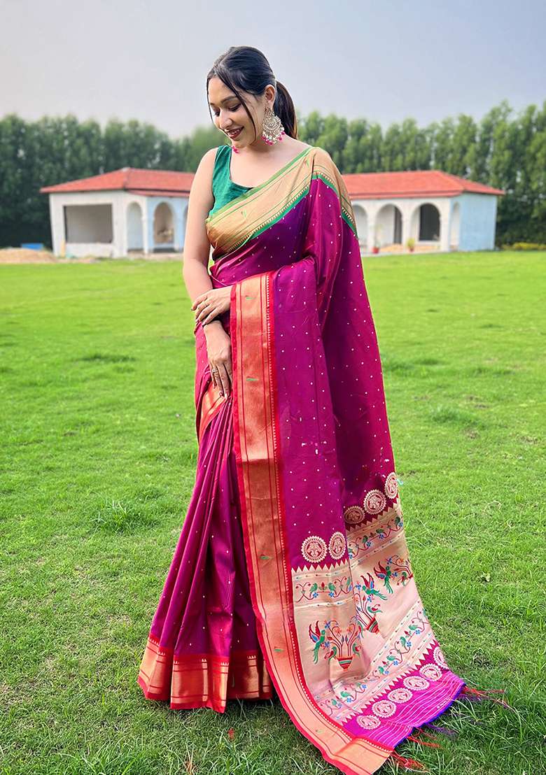 Multi Solid Silk Saree Set for Diwali and Festive Wear - Indya