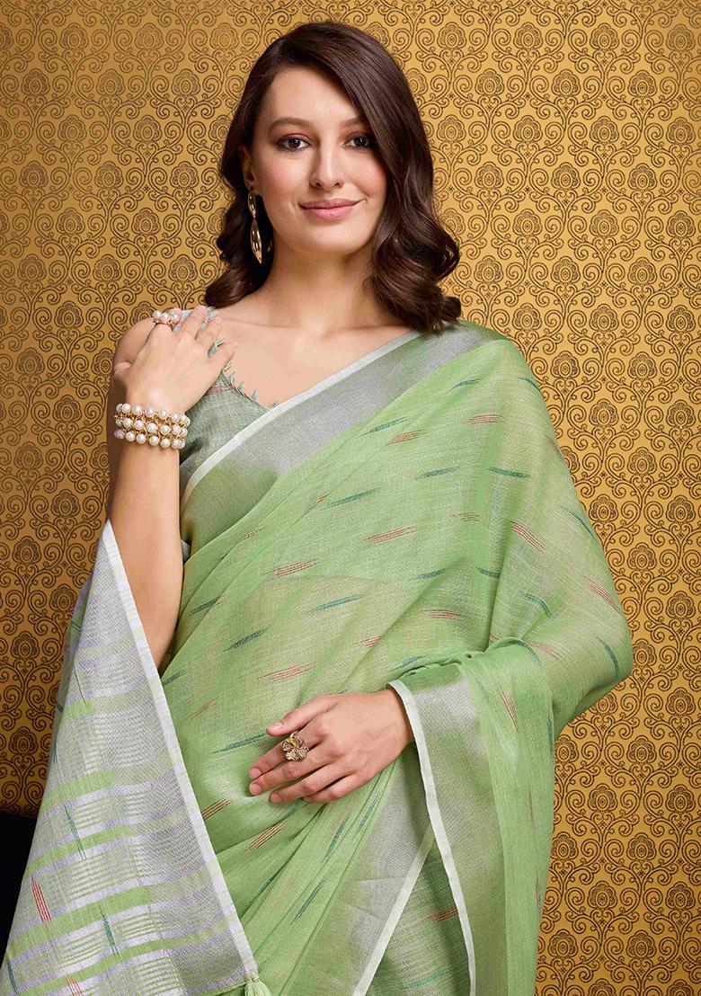 Green Solid Organza Saree Set