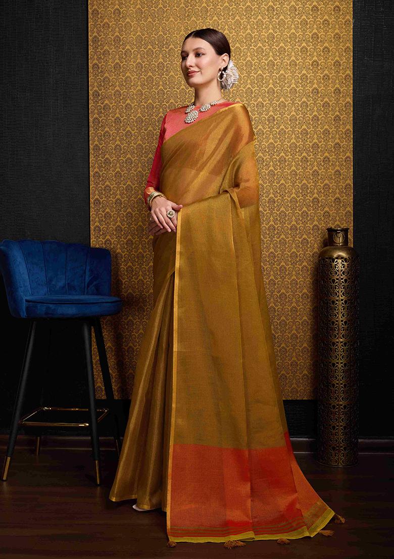 Multi Solid Linen Saree Set