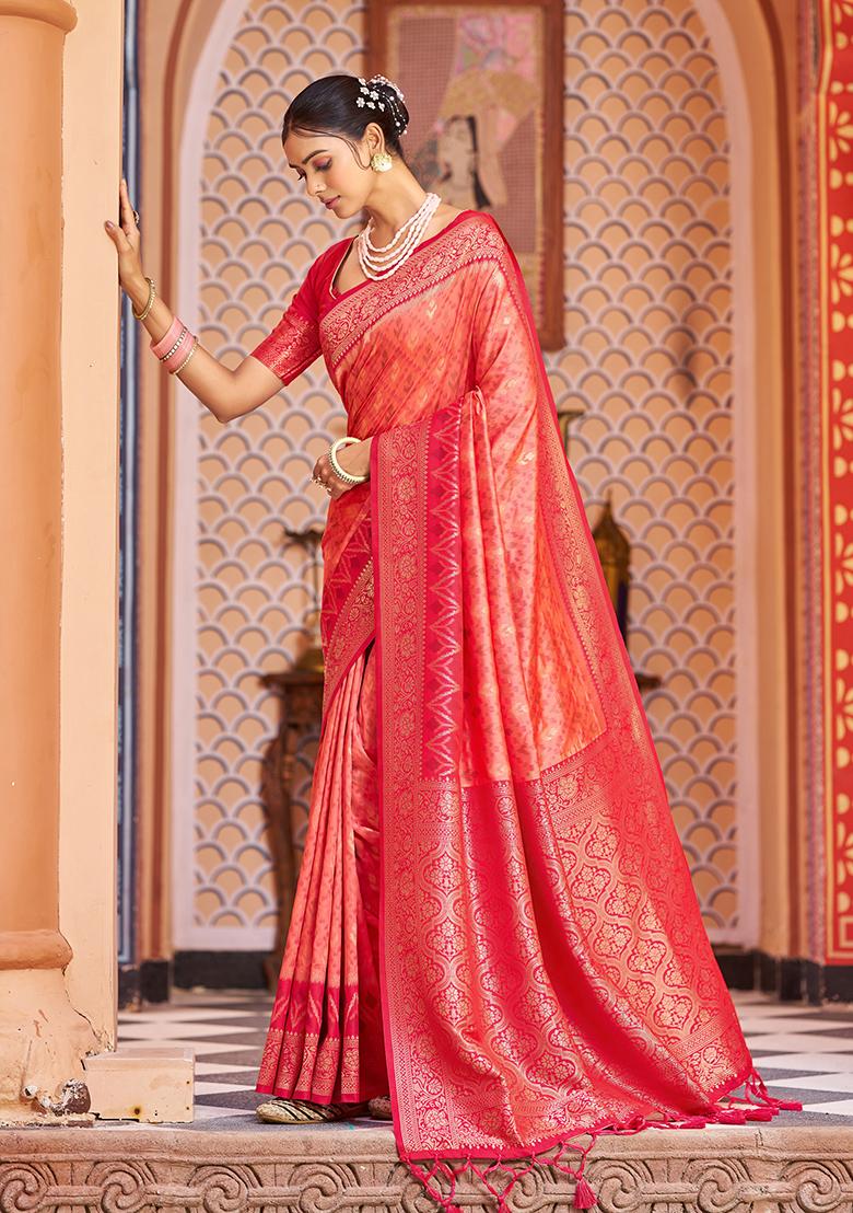 Red Solid Silk Saree Set