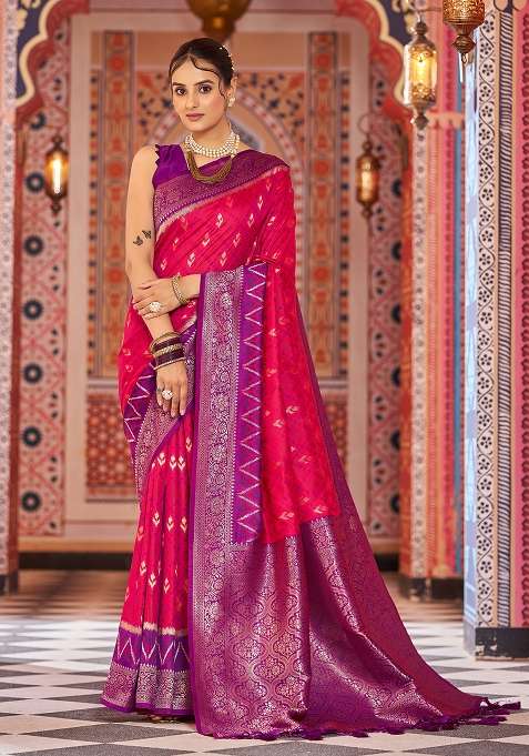 Pink Solid Silk Saree Set for Diwali | Wedding & Festive Wear