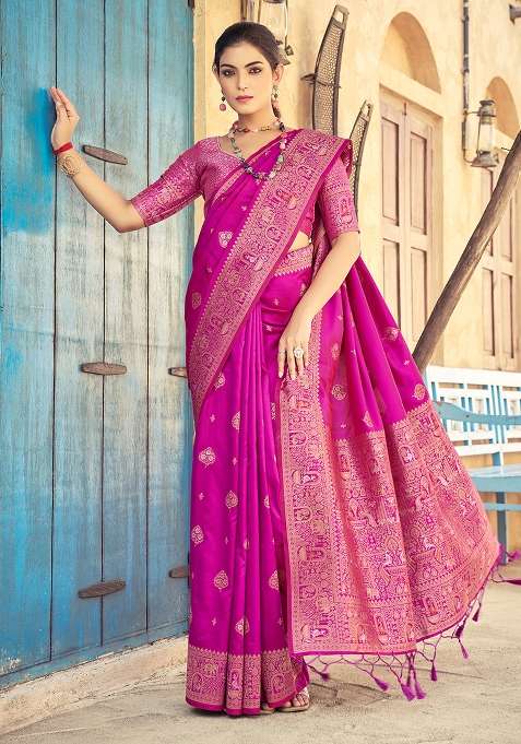 Pink Solid Silk Saree Set for Diwali | Wedding & Festive Wear