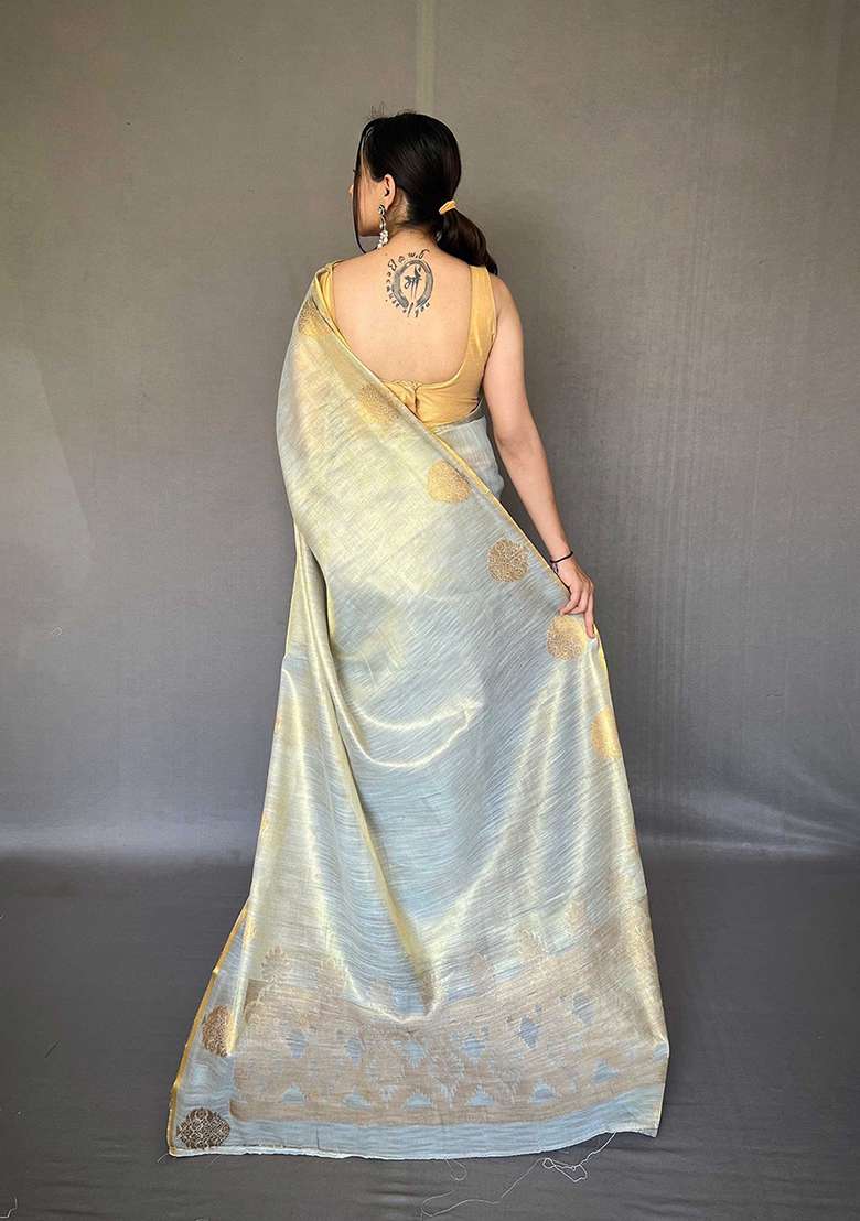 Grey Solid Silk Saree Set for Diwali and Festive Wear - Indya