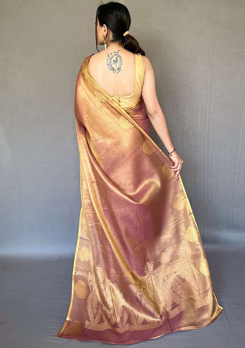 Brown Solid Silk Saree Set for Diwali and Festive Wear - Indya