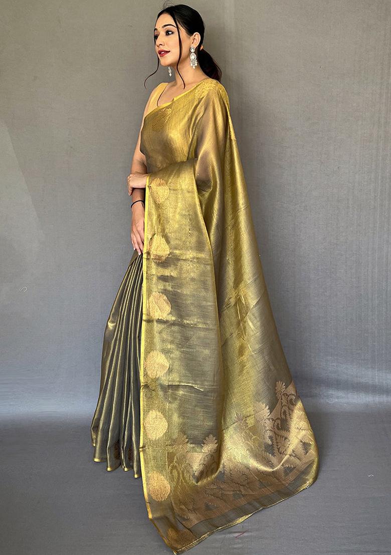 Black Solid Silk Saree Set