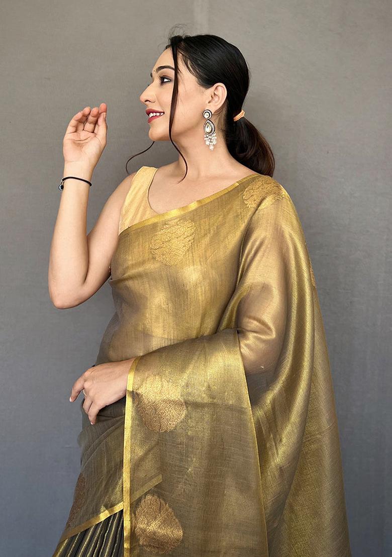 Black Solid Silk Saree Set