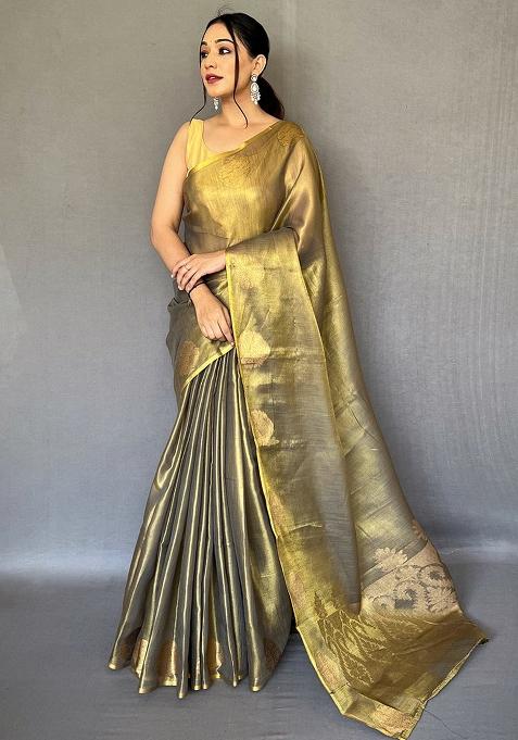 Black Solid Silk Saree Set