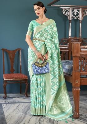 Green Solid Linen Saree Set