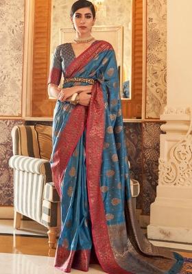 Grey Solid Silk Saree Set