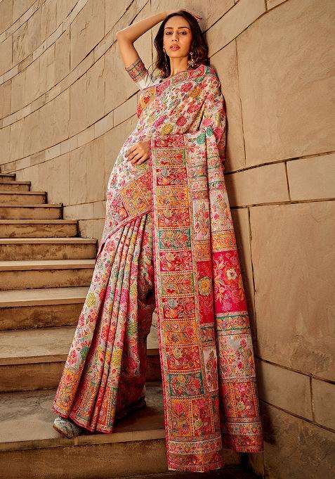 White Solid Poly Blend Saree Set