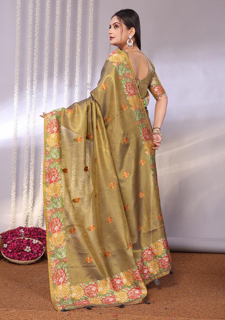 Multi Solid Tissue Saree Set