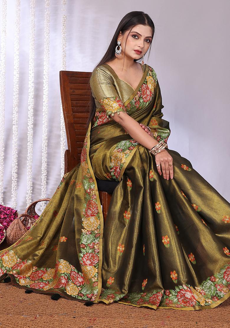 Multi Solid Tissue Saree Set