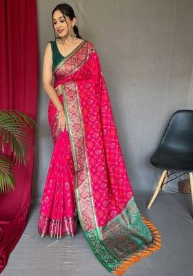 Pink Solid Silk Blend Saree Set