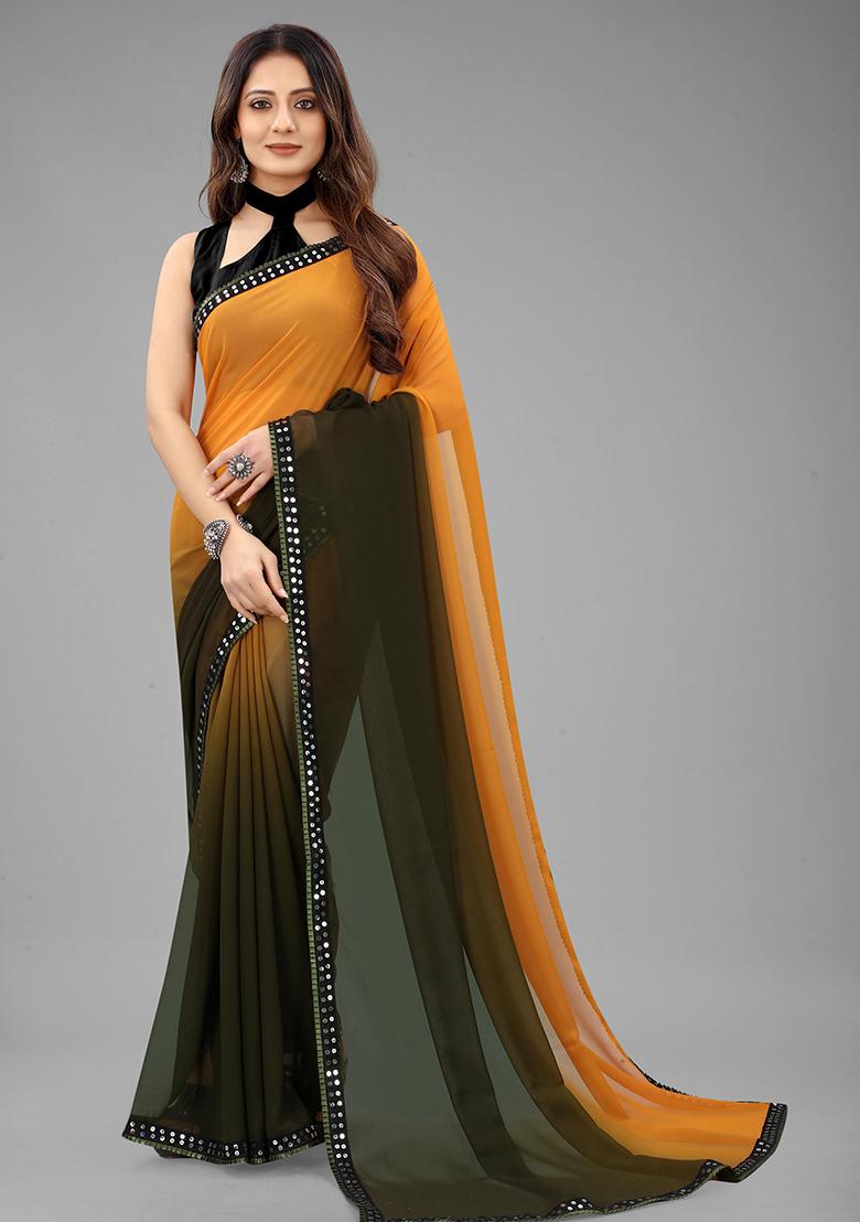 Olive Color Padding Georgette Saree Set With Belt