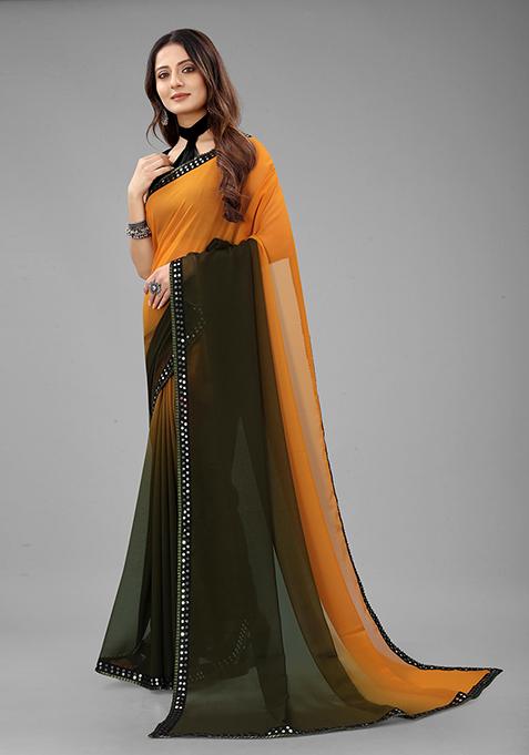 Olive Color Padding Georgette Saree Set With Belt