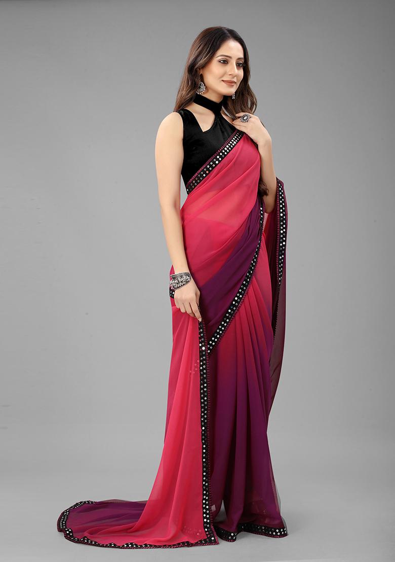 Purple Color Padding Georgette Saree Set With Belt
