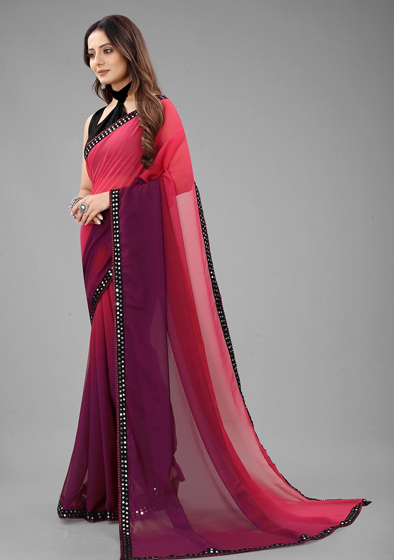 Purple Color Padding Georgette Saree Set With Belt