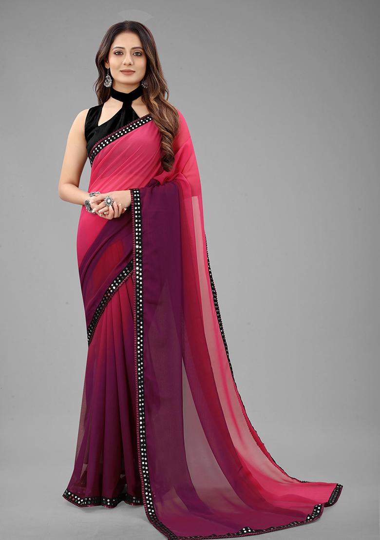 Purple Color Padding Georgette Saree Set With Belt