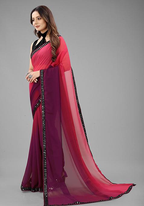 Purple Color Padding Georgette Saree Set With Belt