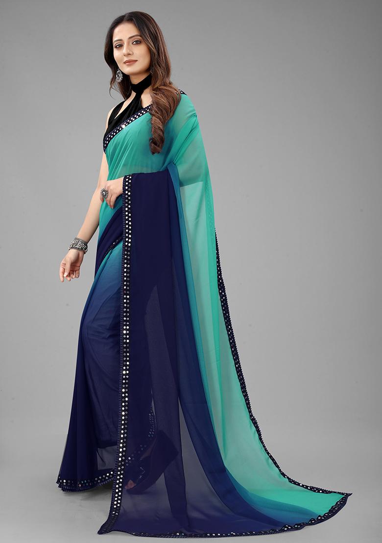 Navy Blue Color Padding Georgette Saree Set With Belt
