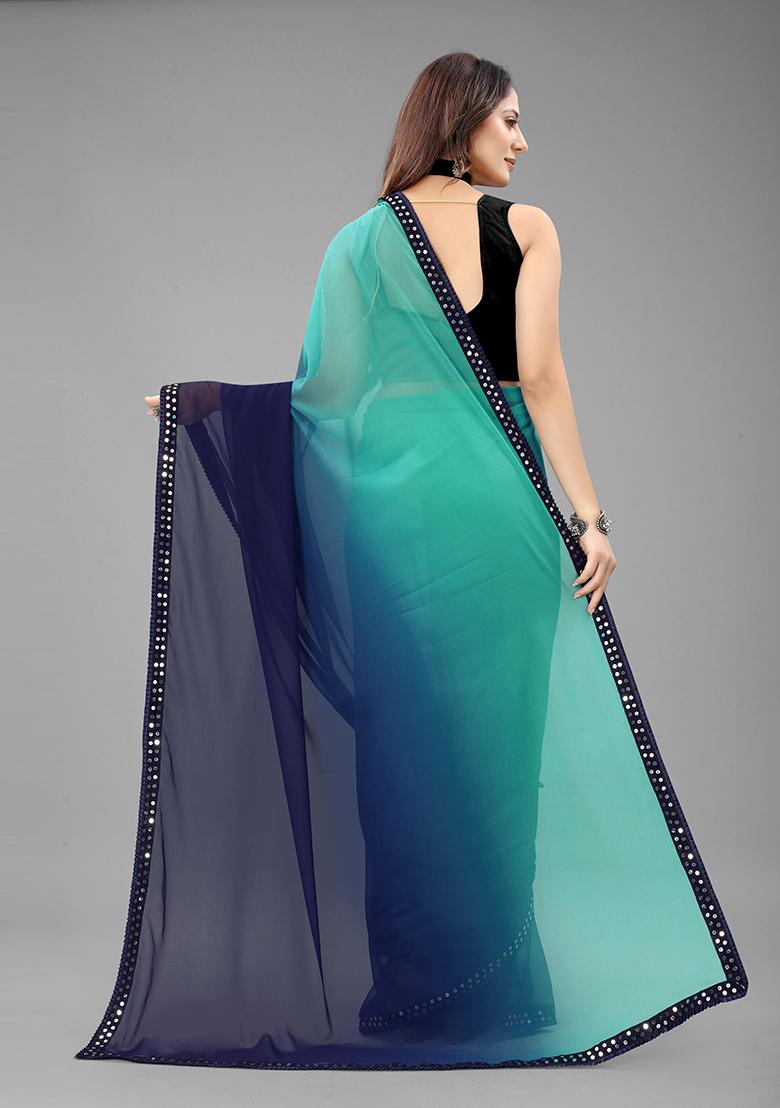 Navy Blue Color Padding Georgette Saree Set With Belt