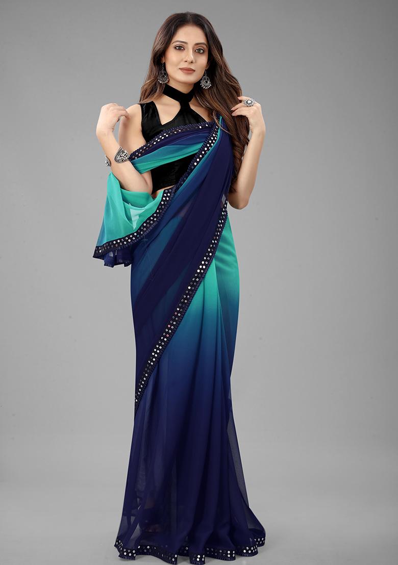 Navy Blue Color Padding Georgette Saree Set With Belt